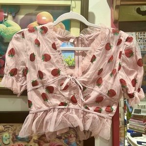 XS pink tulle blouse w/ glitter print